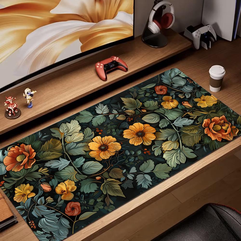 Gaming Accessories Retro - レトロフラワーアートレンダリングマウスパッドデスクマットゲームマットゲーマーpcアクセサリーキーパッド拡張パッドゴム滑り止めオフィスパッド