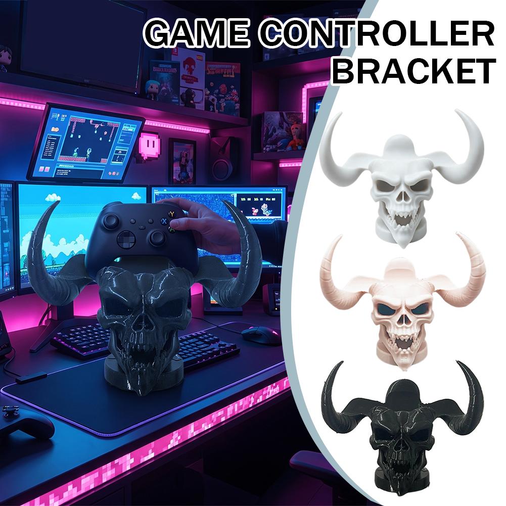 Gaming Accessories Organizer - ユニークなデビルスカルホーンコントローラーホルダー デスクオーガナイザースタンド PS5 PS4ゲームパッド用 クールなゲーミングアクセサリー ゲームルームデコレーション