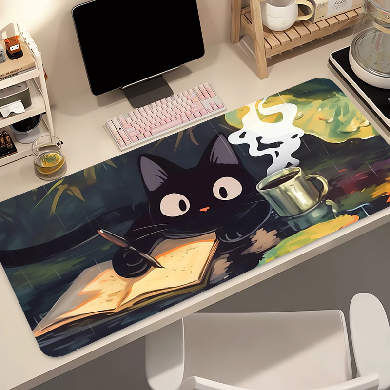 Gaming Accessories Wholesale - かわいい黒猫シリコンソフトゲーミングマウスパッド大型キーボードパッド地形マウスパッドキーボード用滑り止めテーブルマット付き
