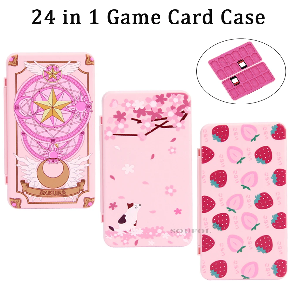 Gaming Accessories Box - Nintendo Switch,oled,lite,漫画,tf,sdカード,保護カバー,アクセサリー用のかわいい磁気ゲームカード収納ケース