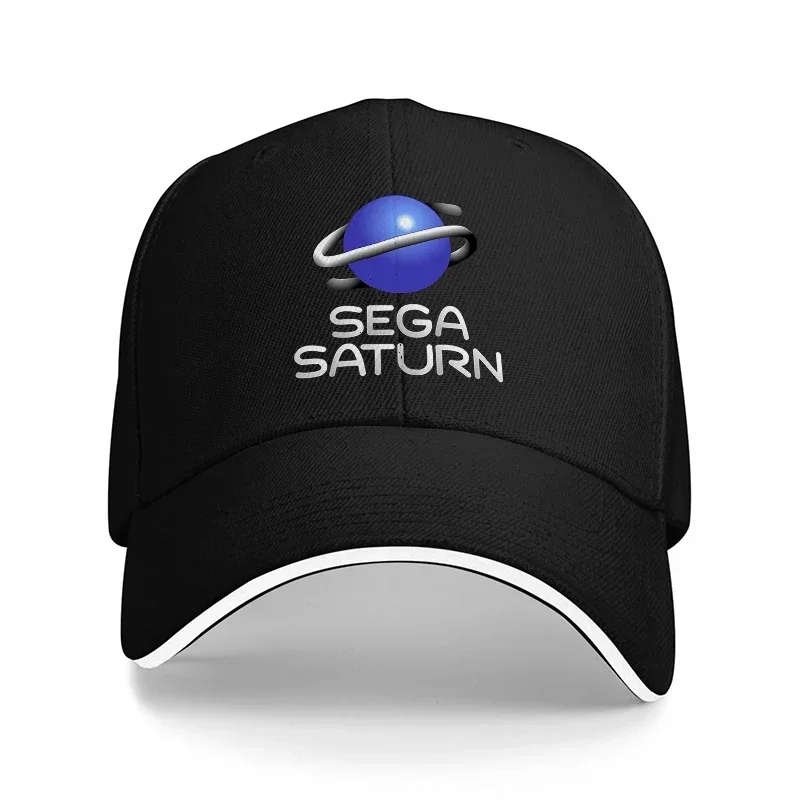 Gaming Accessories Logo - 新しいSEGA SATURNロゴベースボールキャップ、黒地に青い惑星デザイン、クラシックレトロゲームハット、男性と女性向け、ファンギアアクセサリー