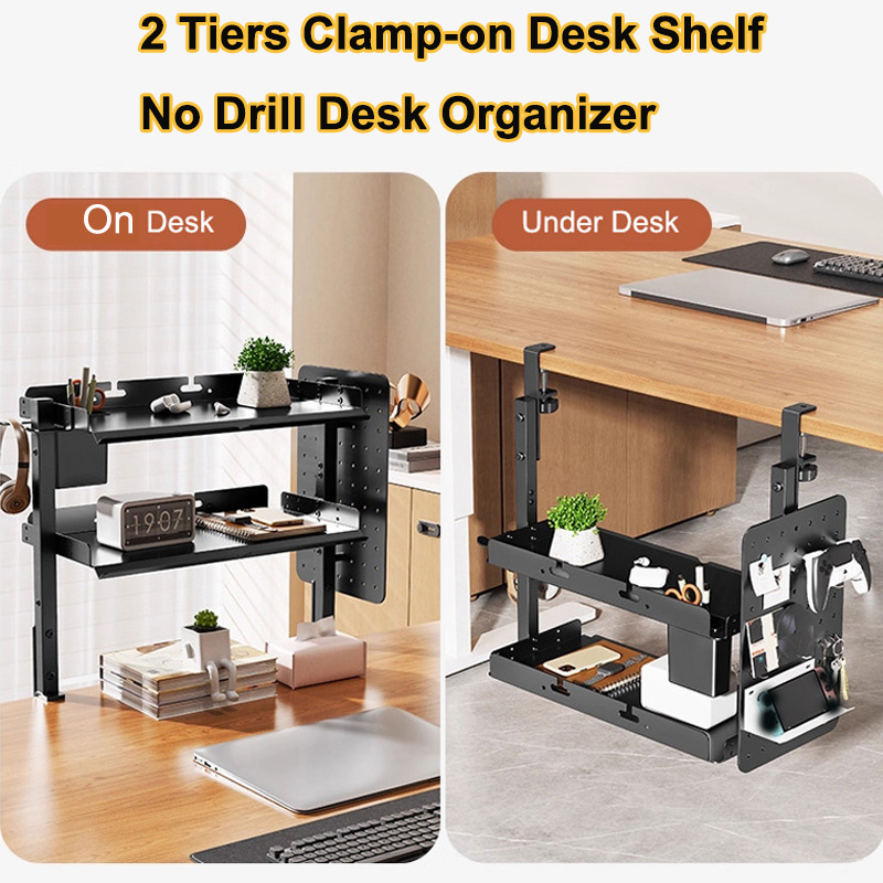 クランプ式14インチデスク上・下2段棚ユニット、テーブルアク - Gaming Accessories Organizer のレビューと価格